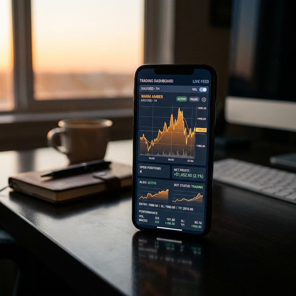 Interface mobile de la plateforme de trading crypto IA Brintaxio Flarvix